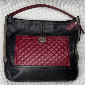 Coach F24981- Black and Burgundy Quilted Shoulder Bag
